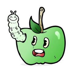 cartoon apple with bug