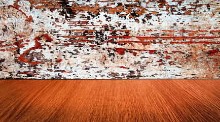 Orange rustic vintage paint backdrop, with dimishing perspective.