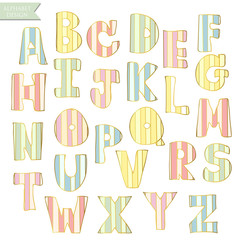 Yellow pink blue green colorful ink alphabet letters.Hand drawn
