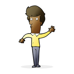 cartoon nervous man waving