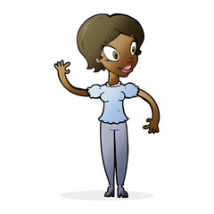 cartoon woman waving
