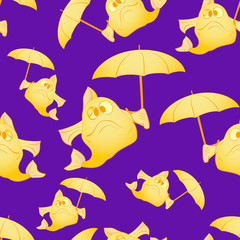 Yellow fish with umbrella. The dark background