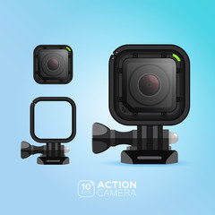 Action camera. illustration. Vector image isolated on blue background.