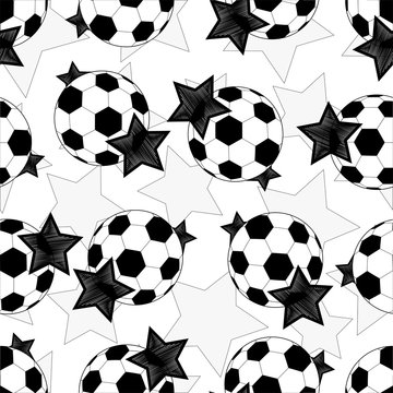 Seamless pattern of soccer balls and stars.Vector