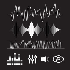 Obraz premium Vector Sound Waveforms. Sound waves and musical icons