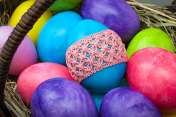 Rustic image of Easter Eggs in a wicker basket