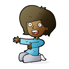 cartoon shocked woman on knees