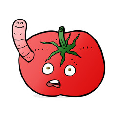 cartoon tomato with worm
