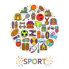 Circle made of line icons. Sport, fitness and recreation equipment. Rafting and kayaking. Info graphic elements. Simple design. Vector illustration