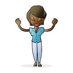 cartoon pretty woman with hands in air
