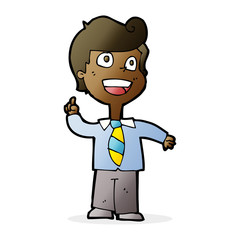 cartoon school boy raising hand