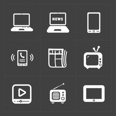 Vector Media Icons set on dark background 