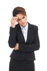 Asian business woman with headache isolated on white background