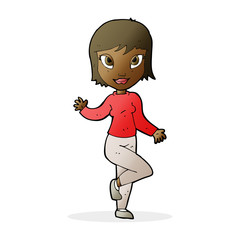 cartoon pretty woman waving