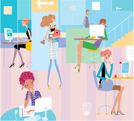 Types of co-workers. Working day in office illustration