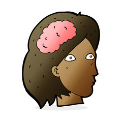 cartoon female head with brain symbol