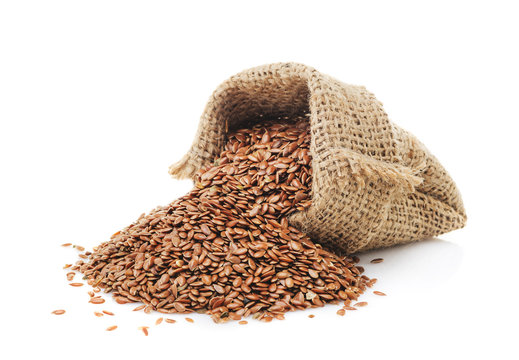 Flax seeds in a bag isolated © iprachenko