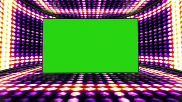 Squares Bulb Lights Room Background with Green Screen, Loop, 4k
