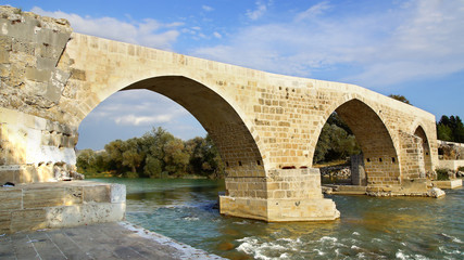 Fototapeta na wymiar Historical Aspendos bridge, Turkey