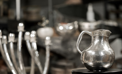 Pitcher silver in Master goldsmith workshop