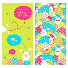 Greeting card with bunnies and easter eggs 