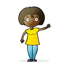 cartoon happy woman pointing