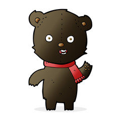 Naklejka premium cartoon waving black bear cub with scarf