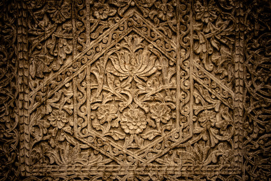 Close-up image of ancient doors with oriental ornaments from Uzb