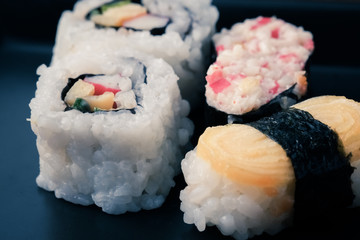 sushi rolls with filter effect retro vintage style