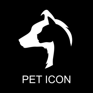 Cat and dog silhouette icon on black background