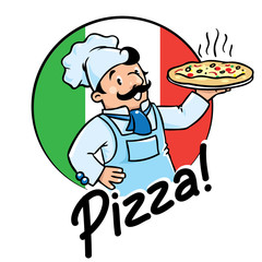 Obrazy na Szkle  Godło śmiesznego kucharza lub piekarza z pizzą