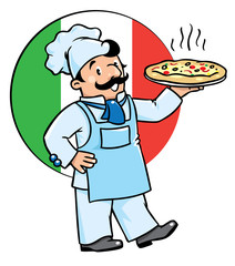 Funny cook or chief  with pizza
