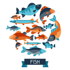 Background with various fish. Image for advertising booklets, banners, flayers, article and social media