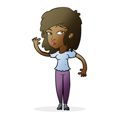 cartoon pretty woman waving