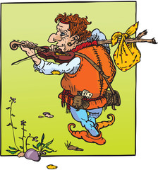 Fantasy fairy tail illustration: little hunchback playing violin