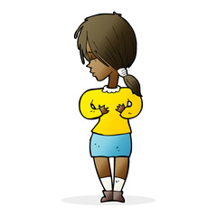 cartoon shy woman