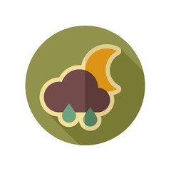 Rain Cloud Moon retro flat icon. Weather