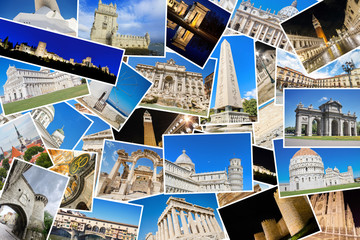 A collage of my best travel photos of famous Landmarks from European cities, included cities: Roma, Tallin, Ephesus, Istambul, Pisa, Avila, Madrid, Florence, Athens, Venice,Leon, Granada,Lisbon, etc.