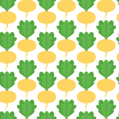 Seamless pattern with turnips and green leaves