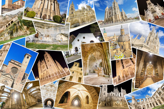 A collage of my best photos of churchs, monasterys and cathedrals including some famous temples like Burgos cathedral, Leon cathedral, and Zaragoza basilic.