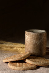 Wine Cup with Bread and Wheat
