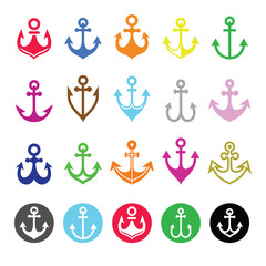 Anchor icons set - symbol of sailors, sea, and Christian symbol of hope