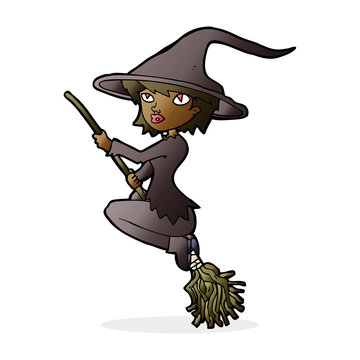 cartoon witch riding broomstick