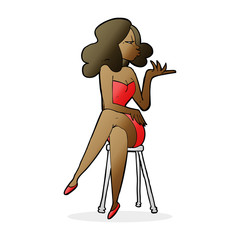 cartoon woman sitting on bar stool
