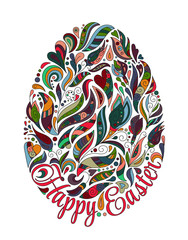 Vector illustration of colorful easter egg on white background. Doodle ornate pattern.