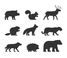 Vector set of figures of wild animals.