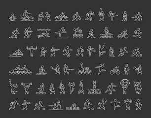 Vector icons of sportsmen. Line figure athletes.