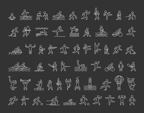 Vector icons of sportsmen. Line figure athletes.