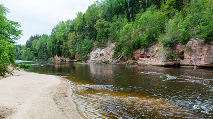 Summer river with reflections