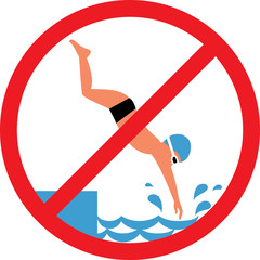 No diving sign. Diving boy illustration